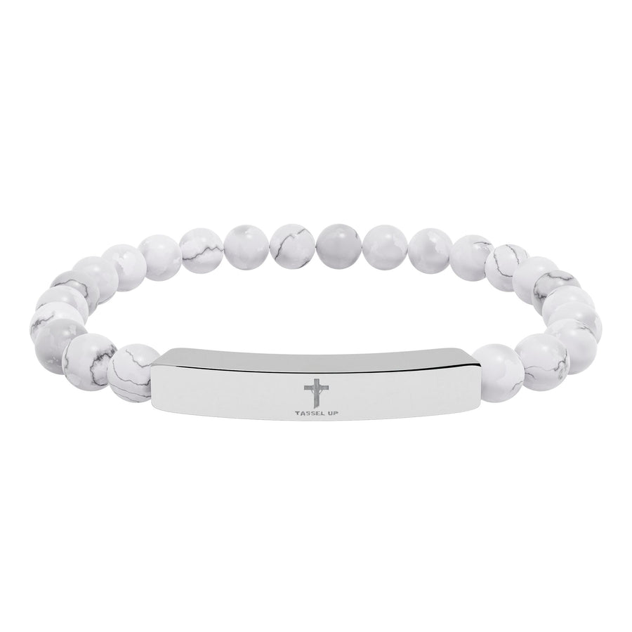 Tassel Up Cross Natural Stone Stretch Bar Bracelet